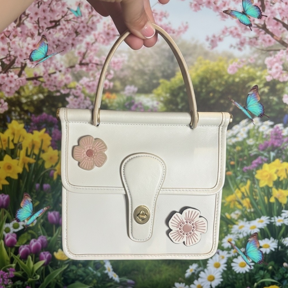 Coach Bag Women Satchel Crossbody Chalk White Leather Floral Tea Rose A2181-5789